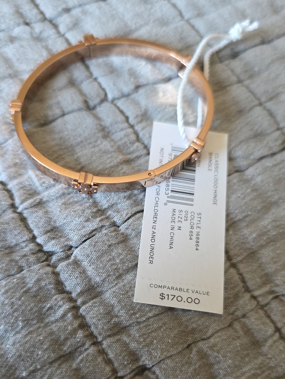 Tory Burch Rose Gold Classic Hinged Bangle Bracelet